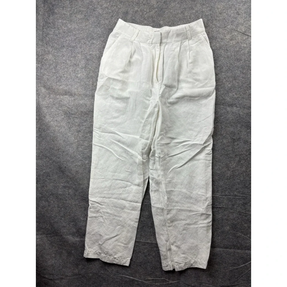 H & M Women's Size 8 Linen Wide Leg Pants High Waist Belt Loops Minimalist Boho